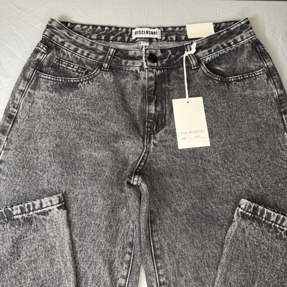New Disclosure Gray Denim Size 13/31 Baggy Jeans Pocket Pink Bows Junior Preppy - Picture 11 of 12